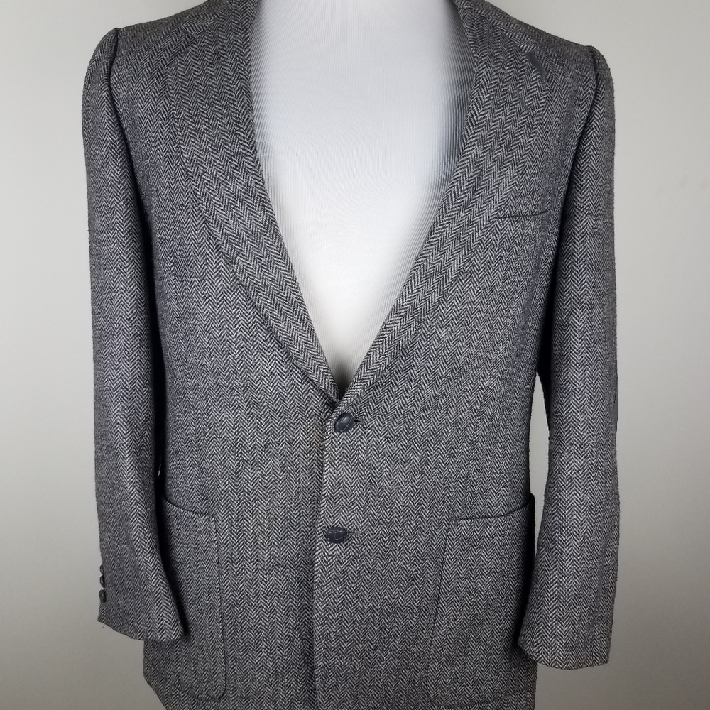 Vintage Tweed Blazer Sport Coat Gray Padded Elbows